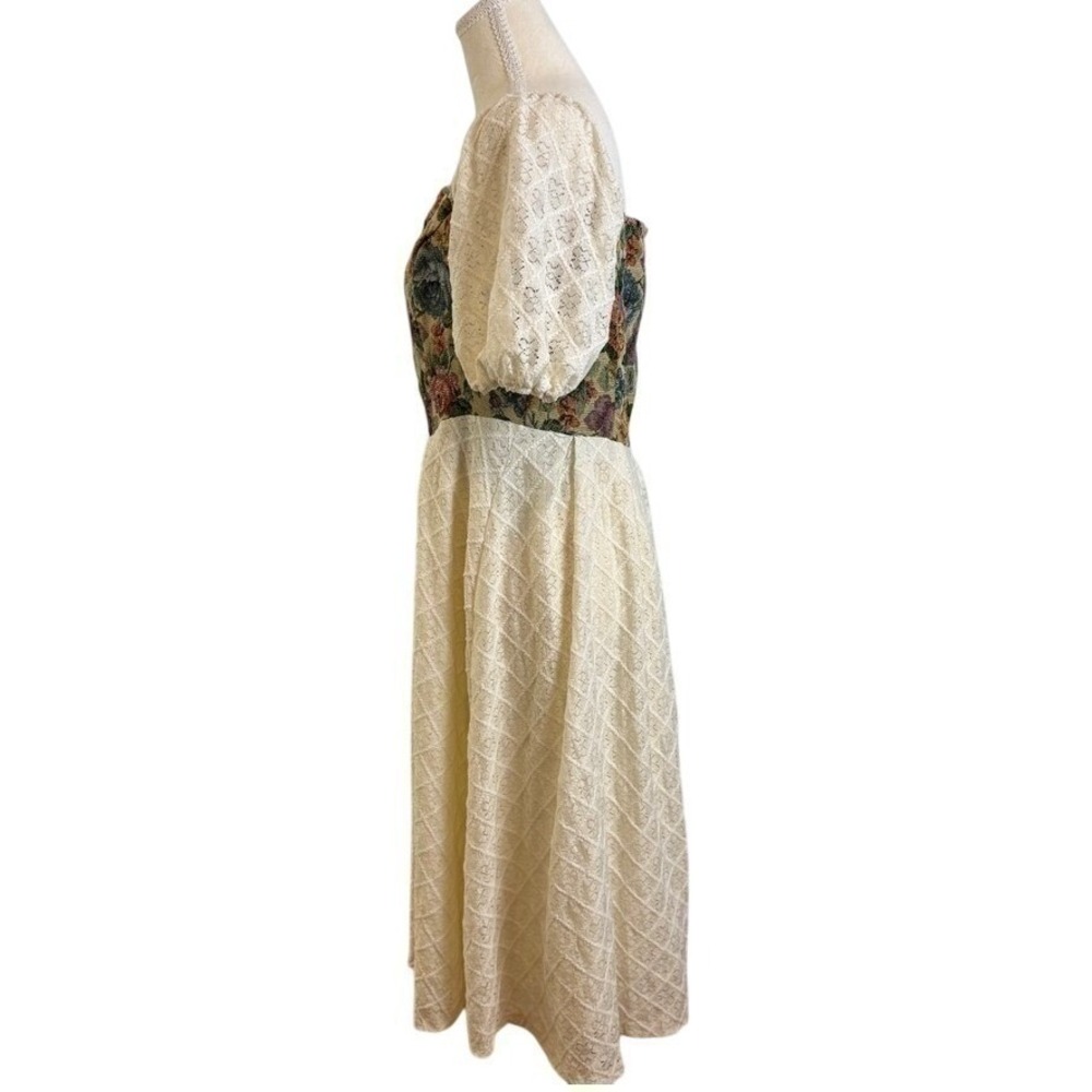 SHEIN Floral Midi Dress L Lace Trim Puff Sleeve Cottagecore Renaissance Milkmaid - Picture 7 of 12